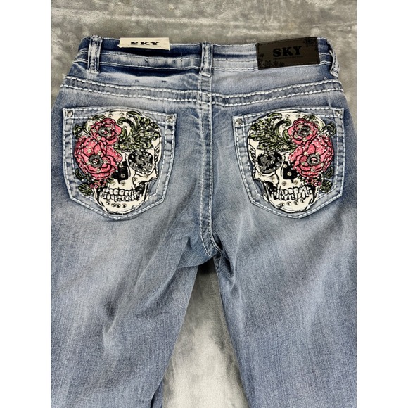 Sky Denim - New Women's Jeans SZ 7/28 Low Rise Flare western Skull Embellished Denim Bootcut